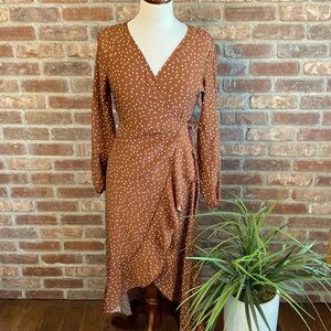 Shein small brown with white dots wrap around dress.